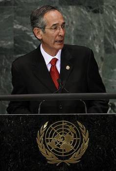 President of Guatemala Alvaro Colom Caballeros speaks during the Millennium Development Goals Summit at the U.N. headquarters in New York