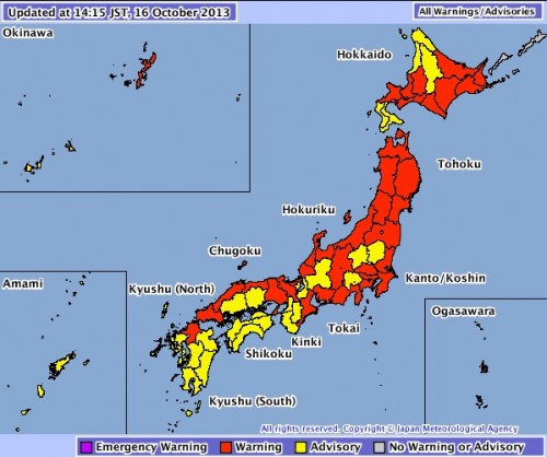 Mapa de lluvias en Japón