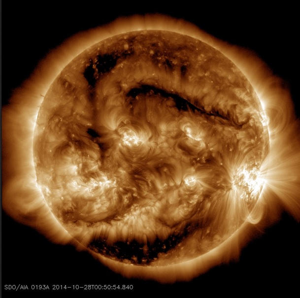 Erupción solar de este martes 28 de octubre (Foto Spaceweather.com)