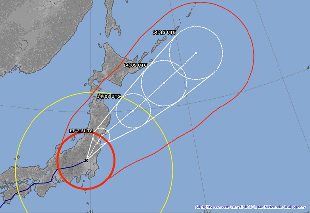 El tifón 19 saldrá más rápido de Japón.