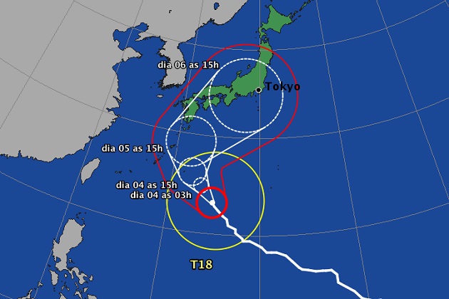 Trayectoria del tifón 18 a las 15.44 horas de hoy viernes.