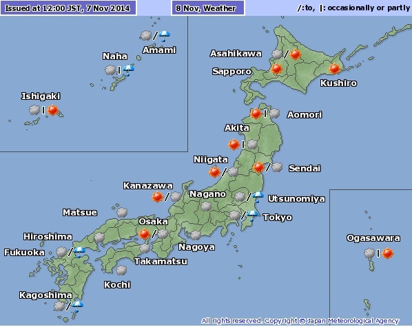 Tiempo en Japon 8 de noviembre
