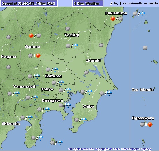 Tiempo en Kanto 8 de noviembre