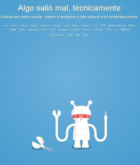 El mensaje de error que apareció hoy en Twitter.