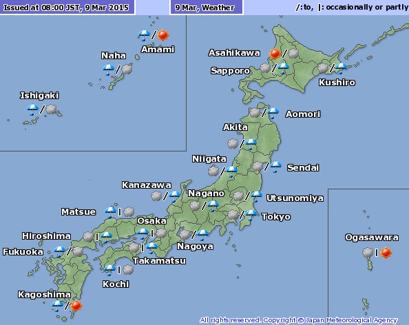 El tiempo en Japon 9 de marzo 1