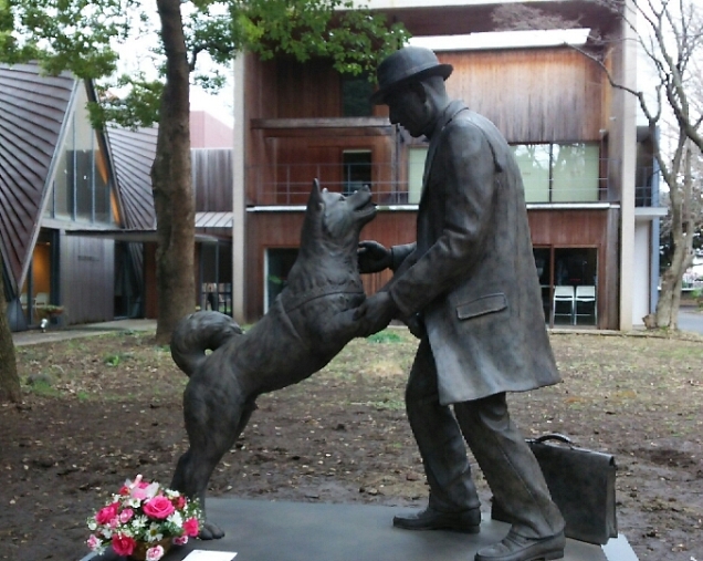 Hachiko y su dueño (foto Universidad de Tokio)