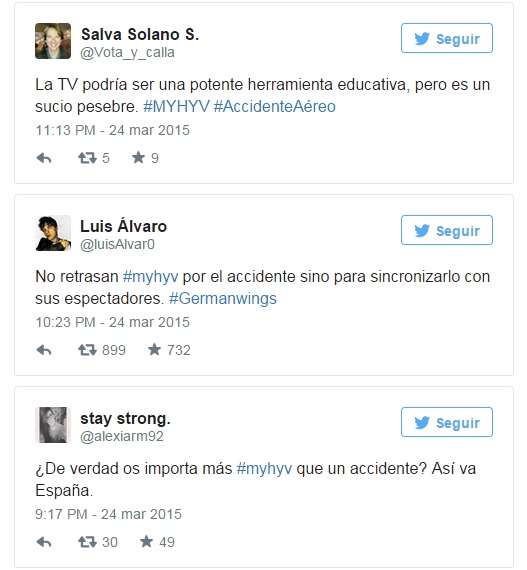 Lista de quejas por el retraso de una serie en la TV.