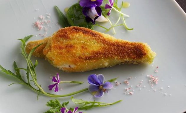 Flor de calabacin apanada rellena con requeson