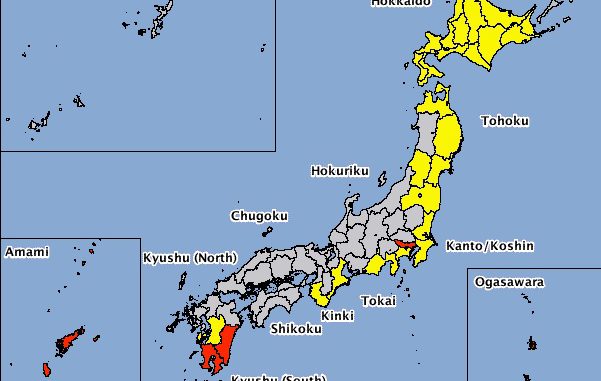 advertencias en kagoshima y miyazaki