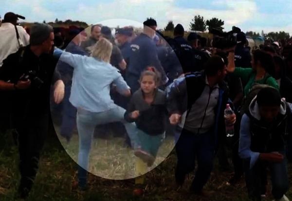 Petra Laszlo pateó primero a una niña y luego puso una zancadilla a un hombre con su hijo.