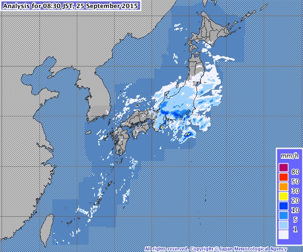 Análisis del frente de lluvia sobre gran parte de Japón.
