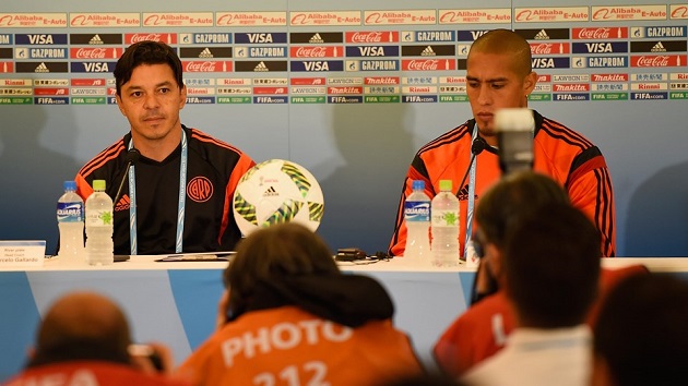 Marcelo Gallardo en conferencia de prensa en Osaka. (Foto FIFA-Getty Images)