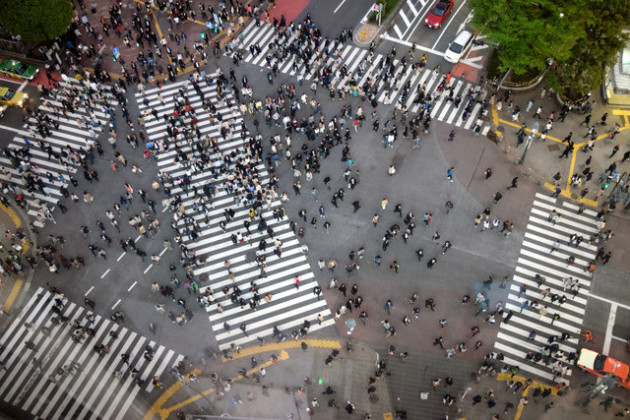 Fotografía de Asahi del cruce de Shibuya hecha un viernes de este mes de abril.
