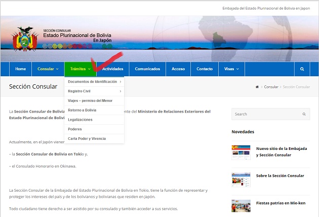 Web Consulado de Bolivia.