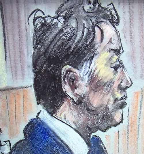 Ilustración de Kiyohara en el juicio divulgado por la TV japonesa.