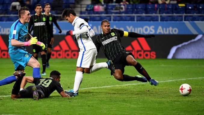 Endo y su primer gol de taco. (Fifa via AFP)