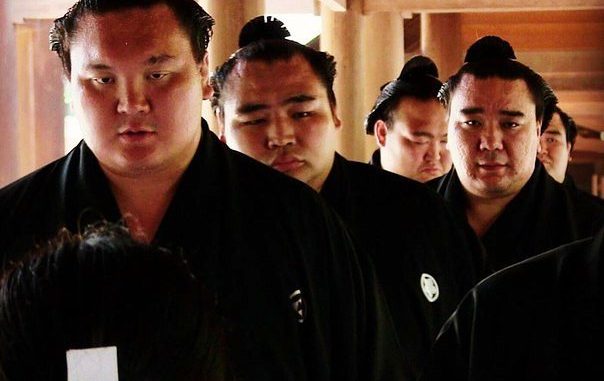 Los yokozuna Hakuho, Kakuryu y Harumafuji. (Archivo)