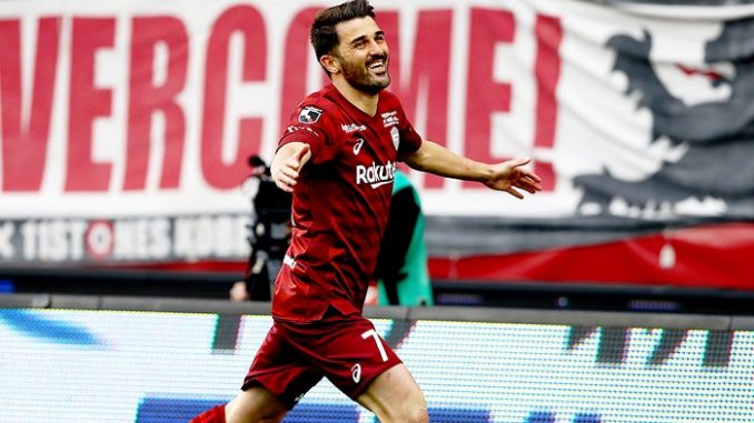 David Villa celebra su primer gol de la temporada en Japón. (Vissel Kobe)