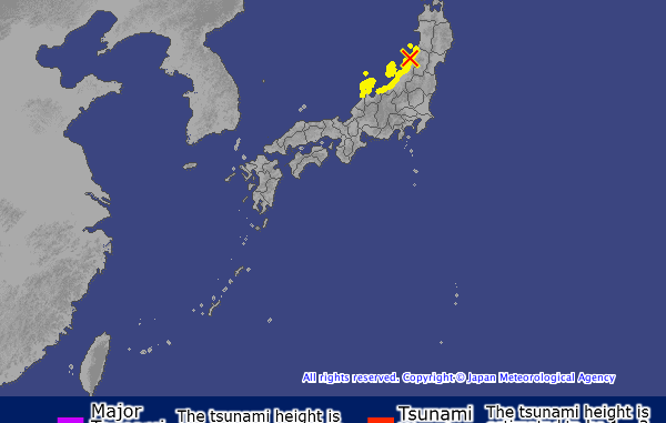 Mapa de alerta de tsunami en Niigata