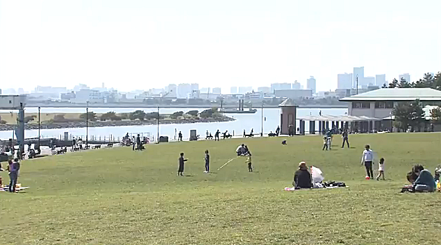Parque Rinkai en Tokio en dia de simulacro