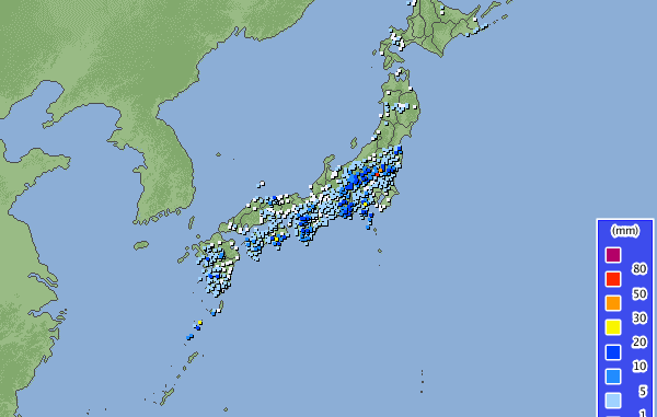 Mapeo de las lluvias hoy en Japon