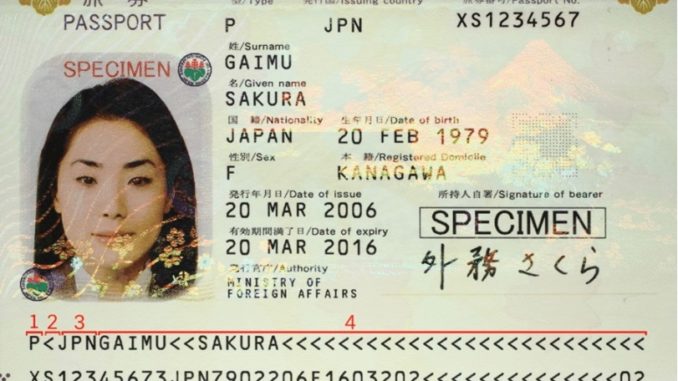 Pasaporte japonés femenino (Foto Mofa)
