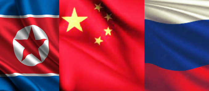 Banderas de Corea, China y Rusia