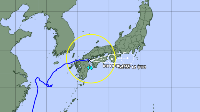 Tifón Nº14 entra a Shikoku