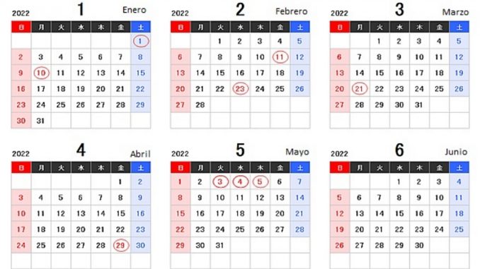Calendario Japones 1 a 6