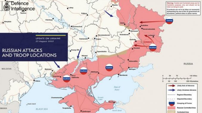 Mapa del analisis del Ministerio de Defensa británico sobre la invasión rusa de Ucrania