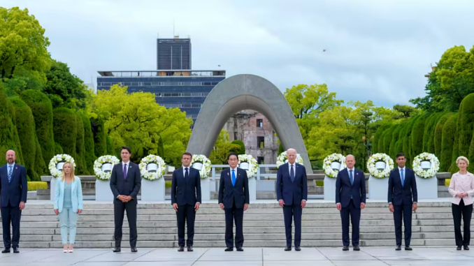 Lideres del G7 reunidos en el Parque de la Paz en Hiroshima