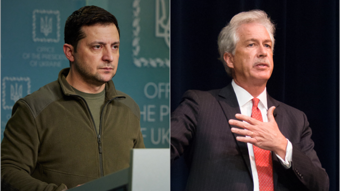 El presidente Volodimir Zelenski y William J. Burns, jefe de la CIA
