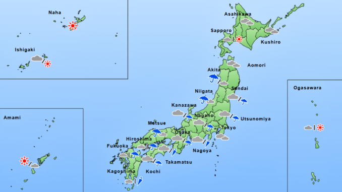 Lluvias hasta mañana en Japón