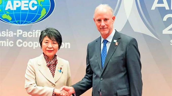 El canciller Javier González-Olaechea y su homóloga del Japón, Yoko Kamikawa