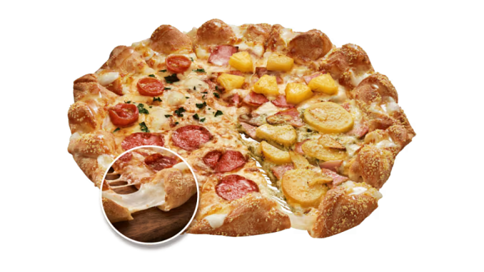 Pizza de Dominos Japan con las orejas rellenas con queso
