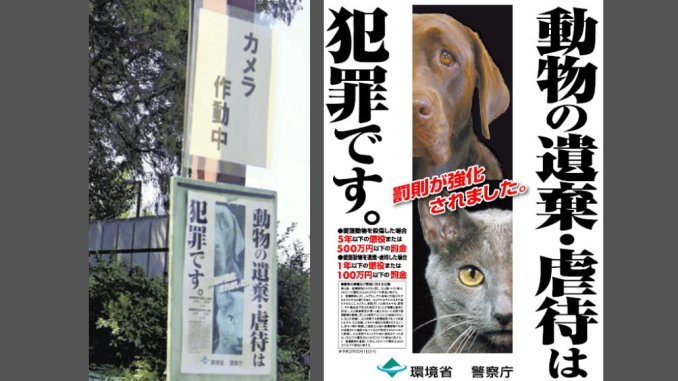 Afiche de concientización sobre abandono y abuso de animales (Ministerio de Medio Ambiente de Japón)