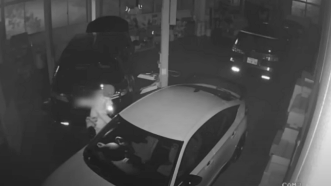 Cámara de seguridad capta robo en una tienda de carros en Tochigi