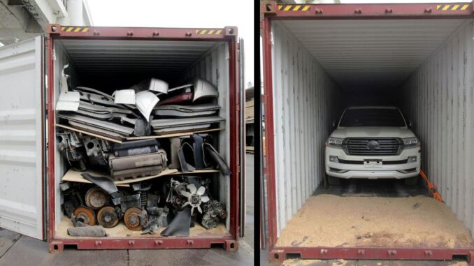 El Toyota Land Cruiser robado estaba escondido detrás de las autopartes (Aduana de Yokohama)