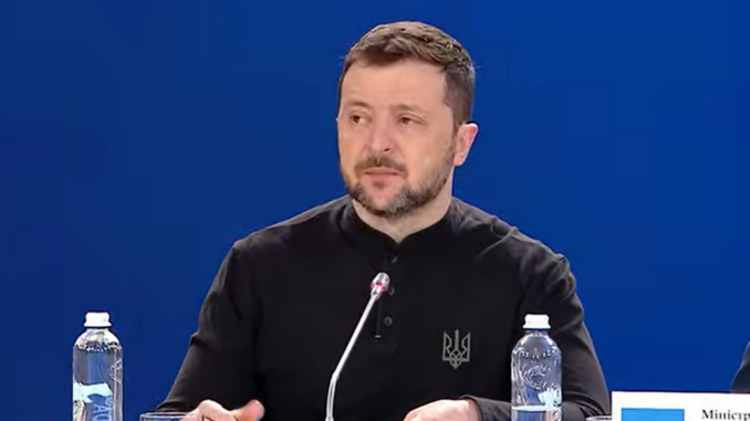 Volodimir Zelenski en la reunión de apoyo a Ucrania realizada hoy