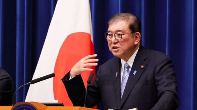 Primer ministro Ishiba en su conferencia en el primer día de abril
