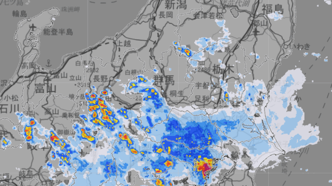 Lluvias en Kanto a las 19.30 horas (JMA)