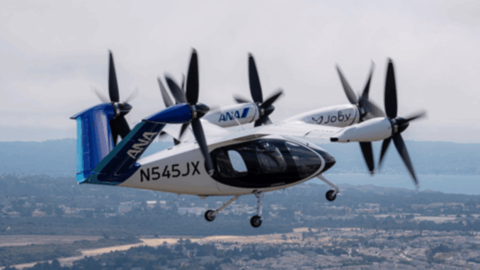 La aeronave durante un vuelo de prueba en Estados Unidos (foto Joby Aviation)