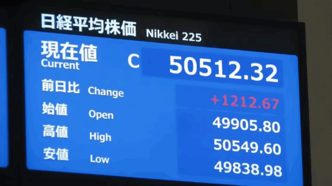 Bolsa de Valores de Tokio supera los 50.000 puntos
