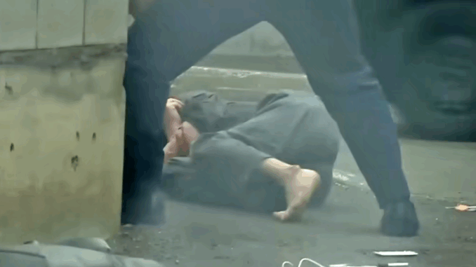 Shinichiro Ando en el suelo tras el violento ataque del oso